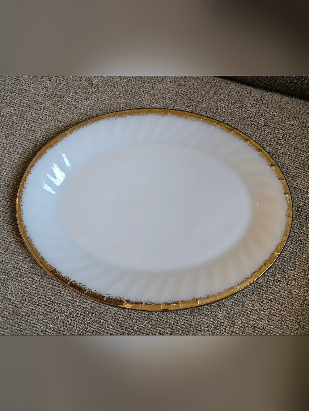 Vintage Fire King White Milk Glass Swirl Oval Serving Platter